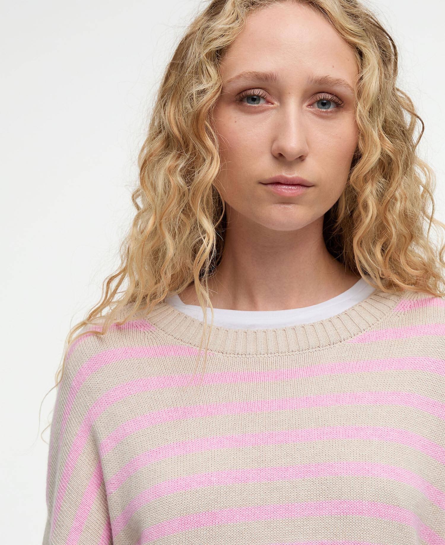 Rosie Striped Crew Neck Jumper - Oat/Cherry Blossom Stripe