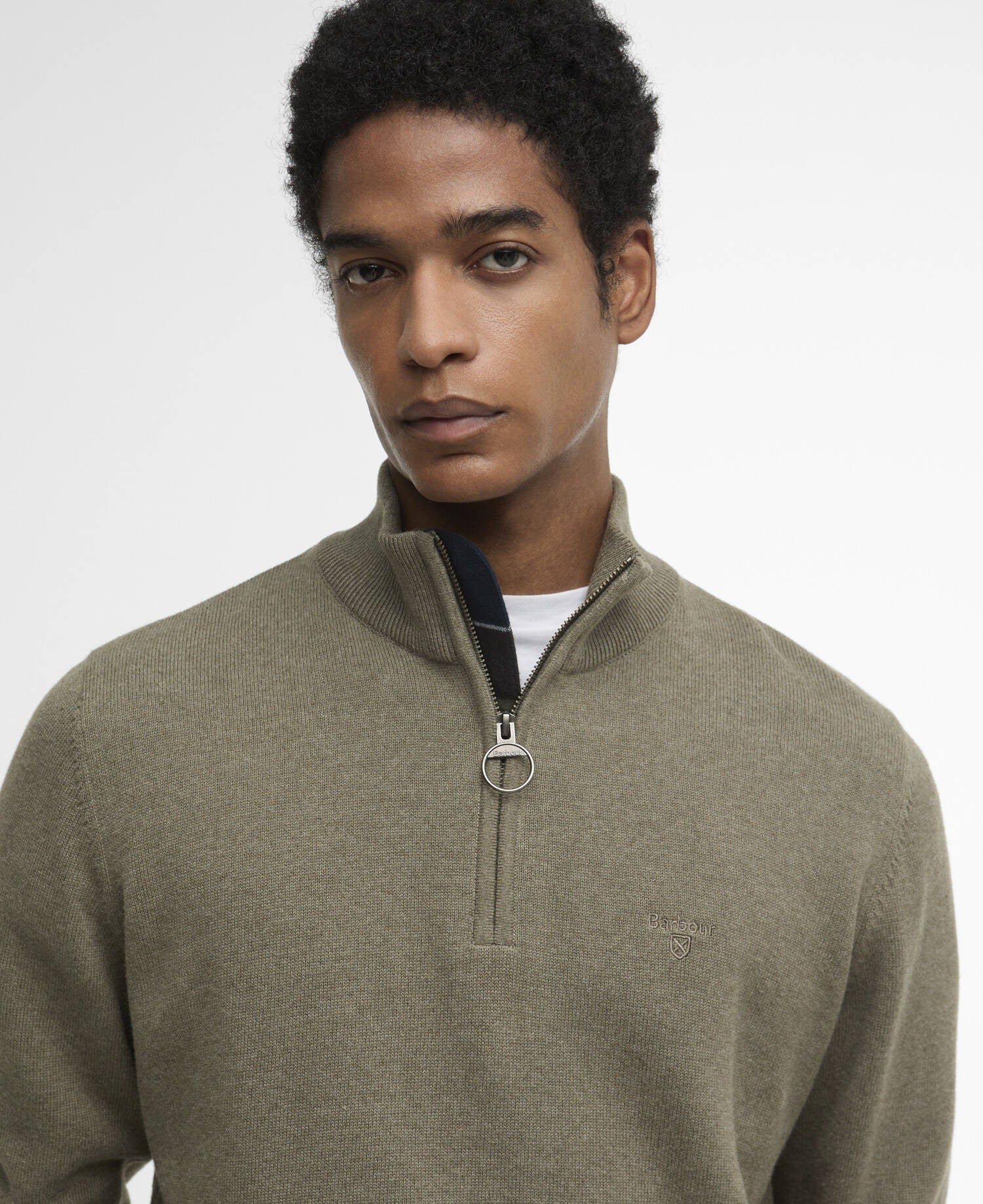Cotton Quarter-Zip Jumper - Smokey Olive