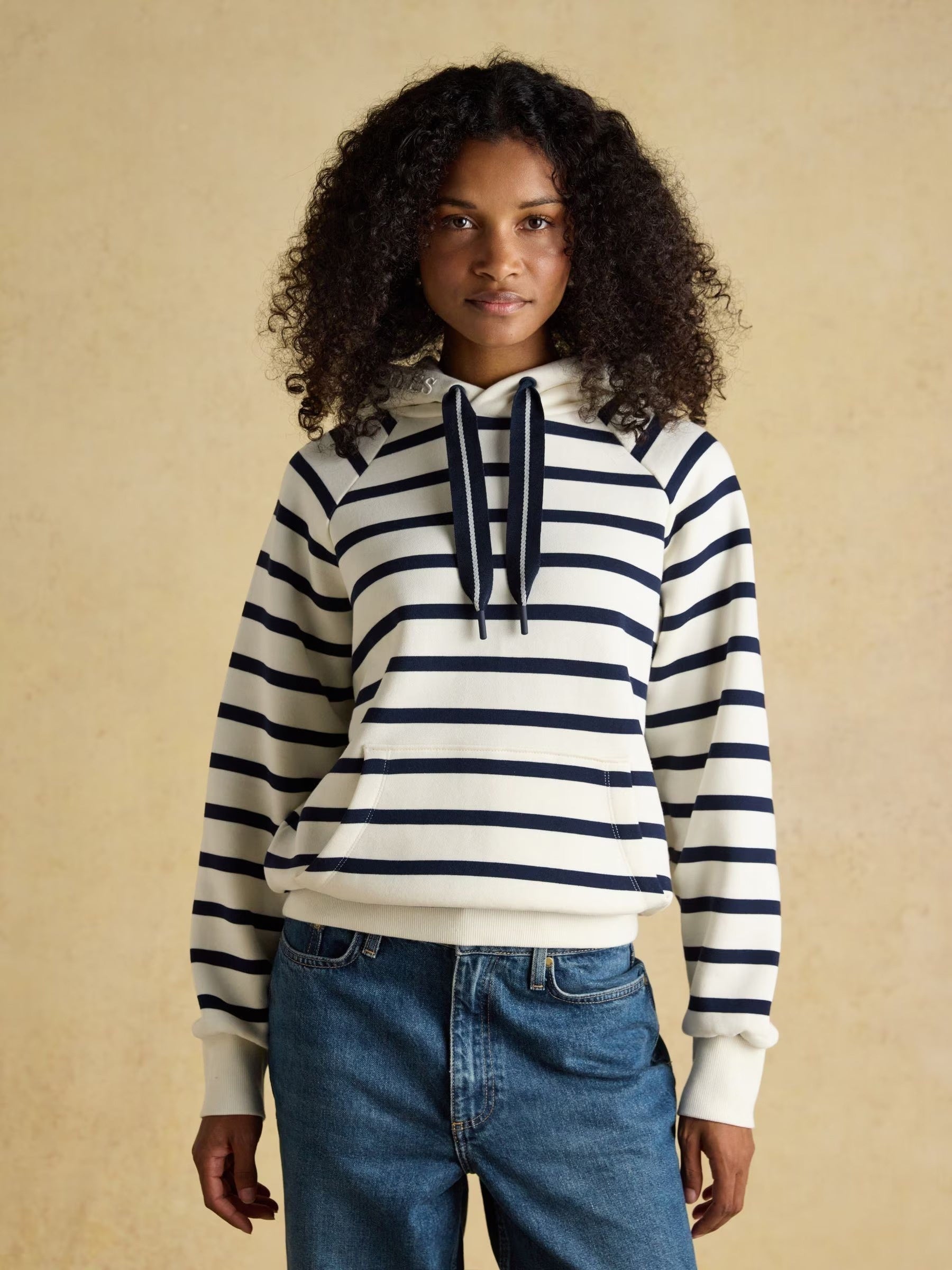 Milbourne Cream & Navy Striped Cotton Blend Hoodie