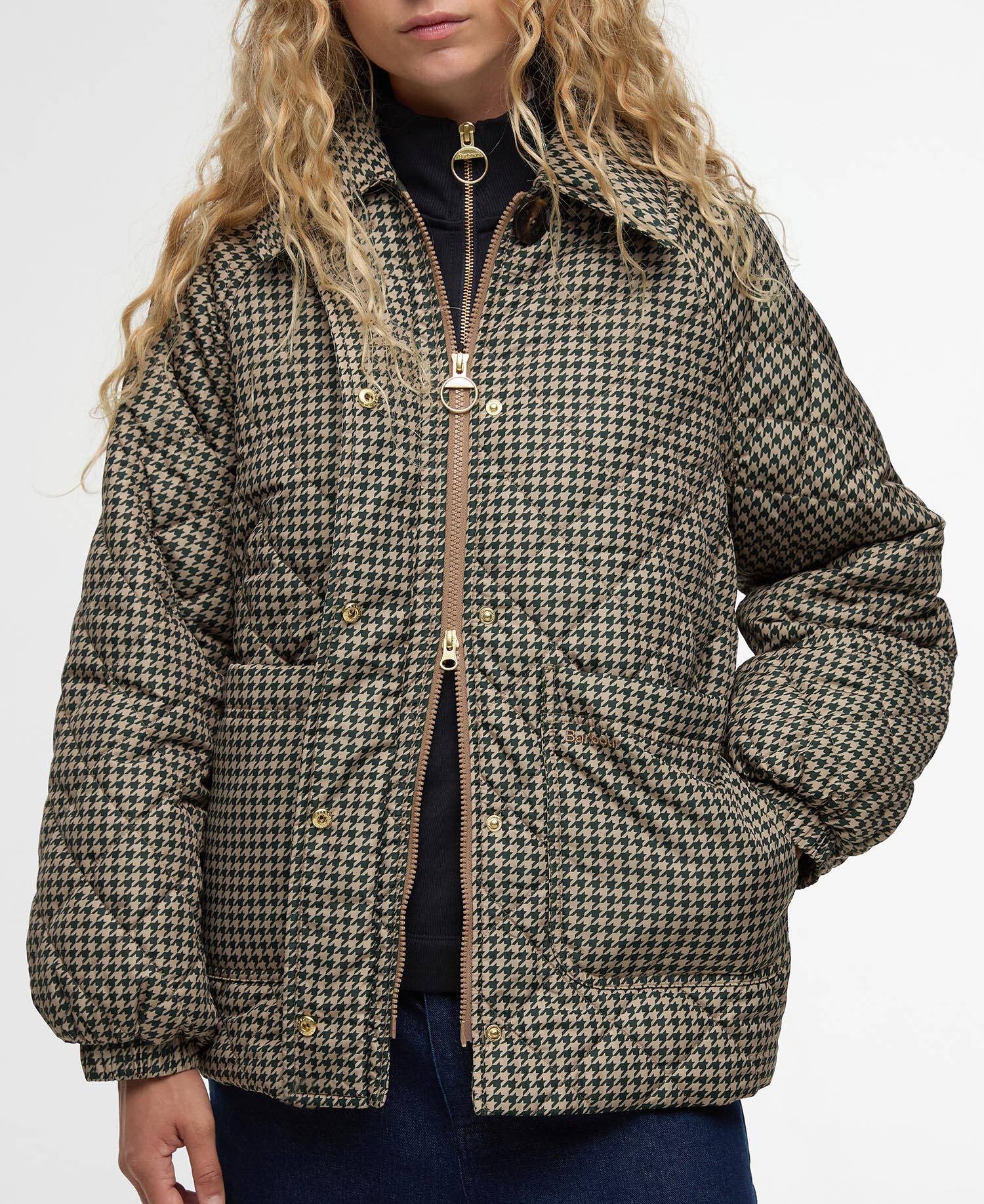 Laoise Check Quilted Jacket- Sage Houndstooth/Sand Dune