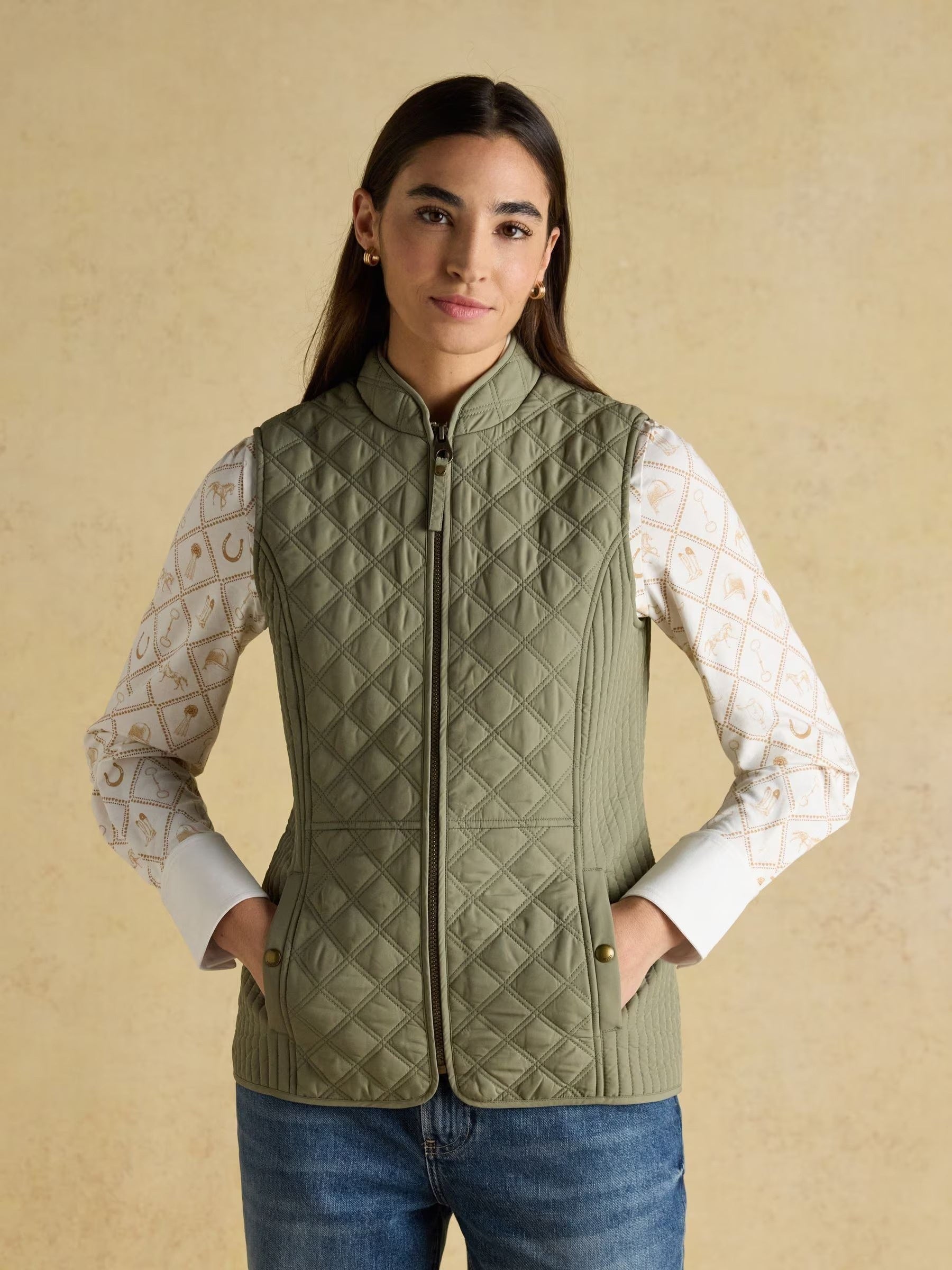 Minx Sage Green Showerproof Diamond Quilted Gilet