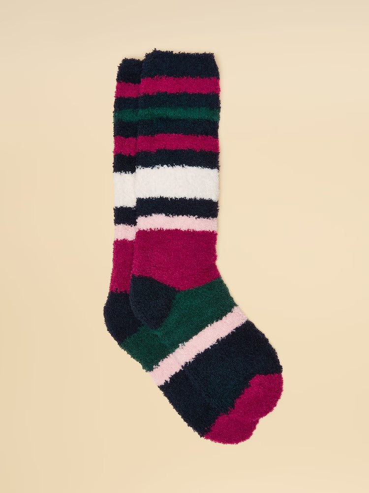 Women's Fluffy Berry Red Stripe Stripe Socks (size 4-8)