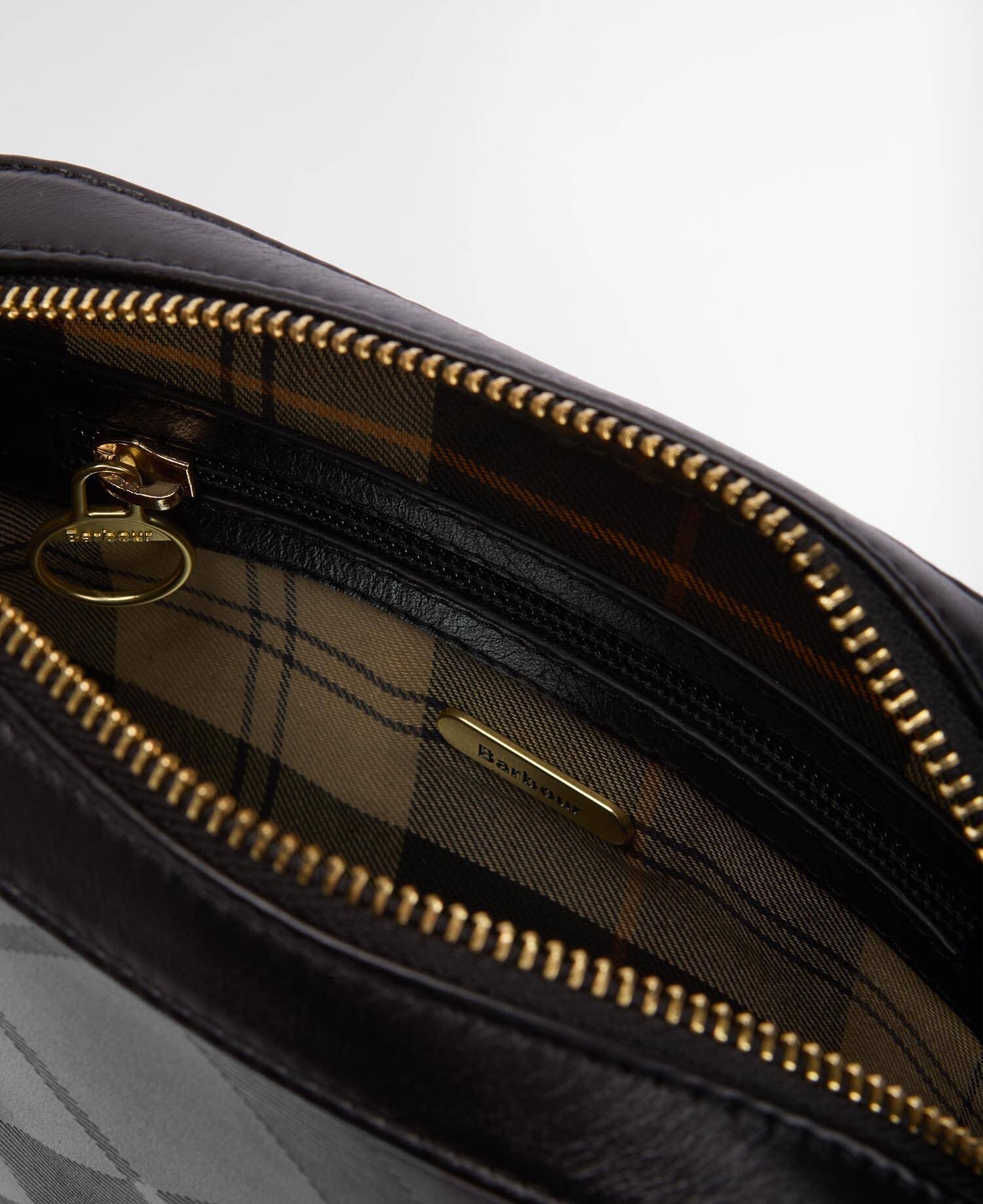 Daphne Deboss Leather Crossbody Bag - Black/ Deboss Tartan