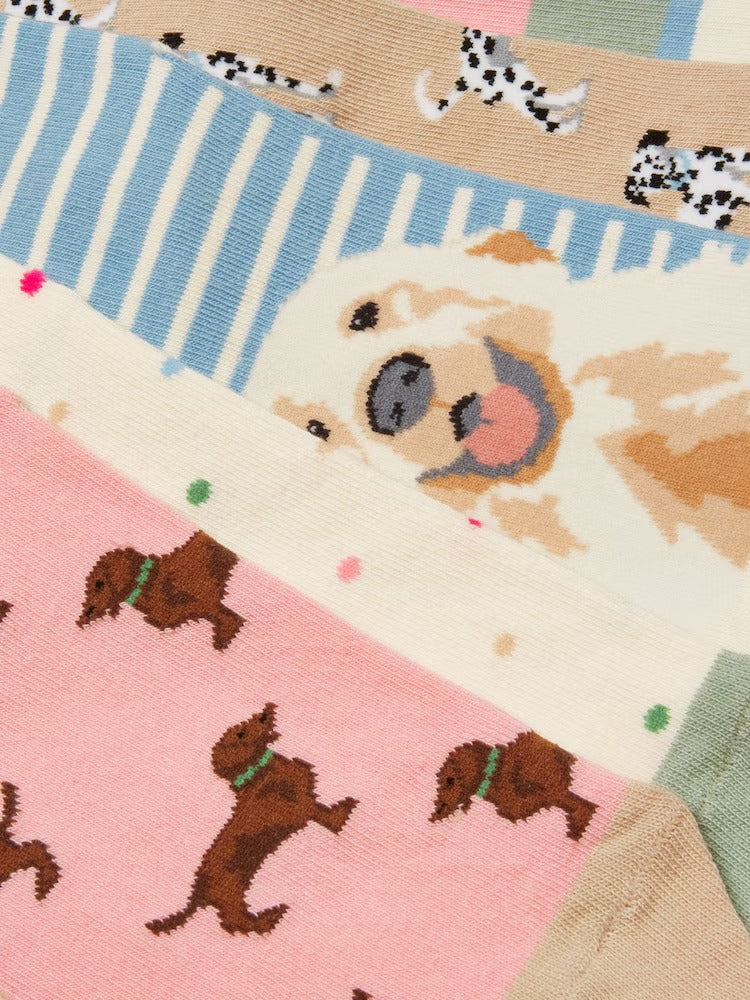 Women's Everyday Multi Ecru Dog Ankle Socks 5 Pack (Size 4-8)