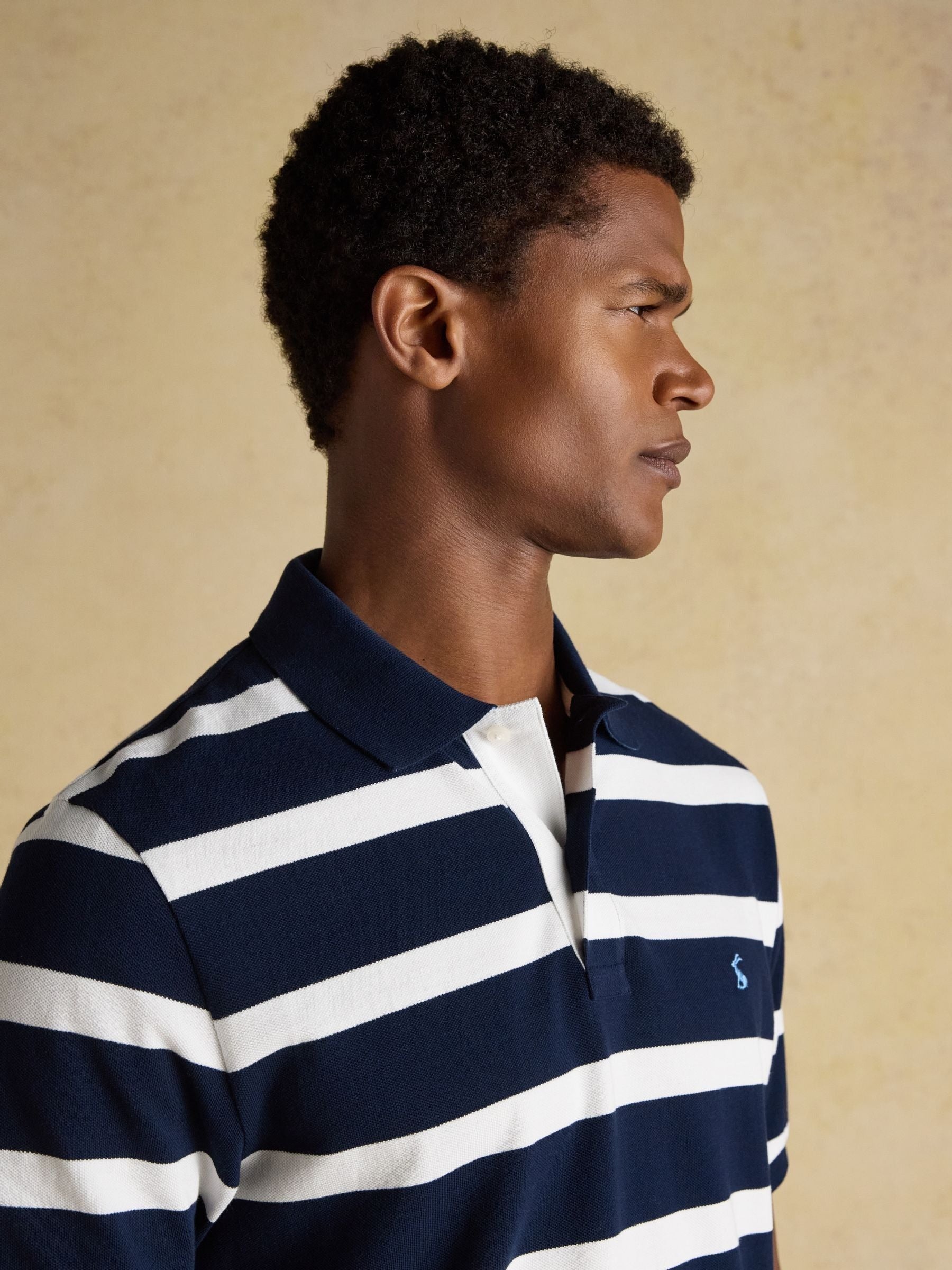 Woody Navy & White Striped Cotton Pique Polo Shirt