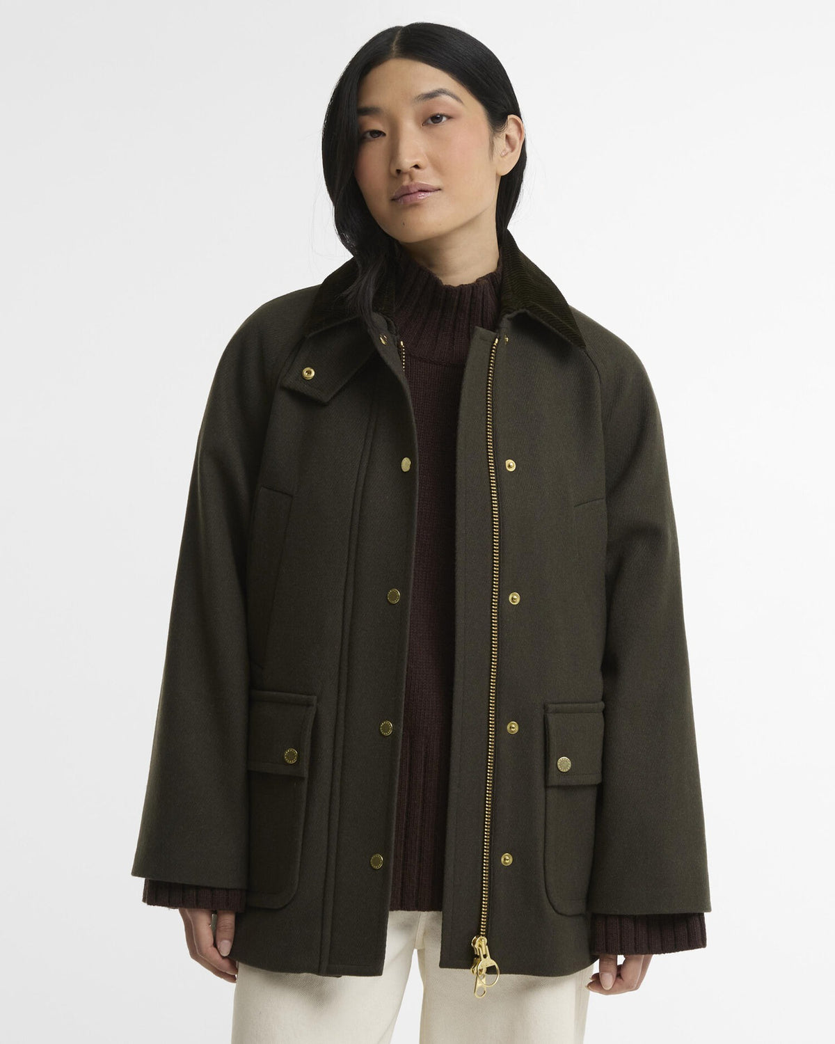 Women's Bedale Wool Coat - Olive / Shadow Classic