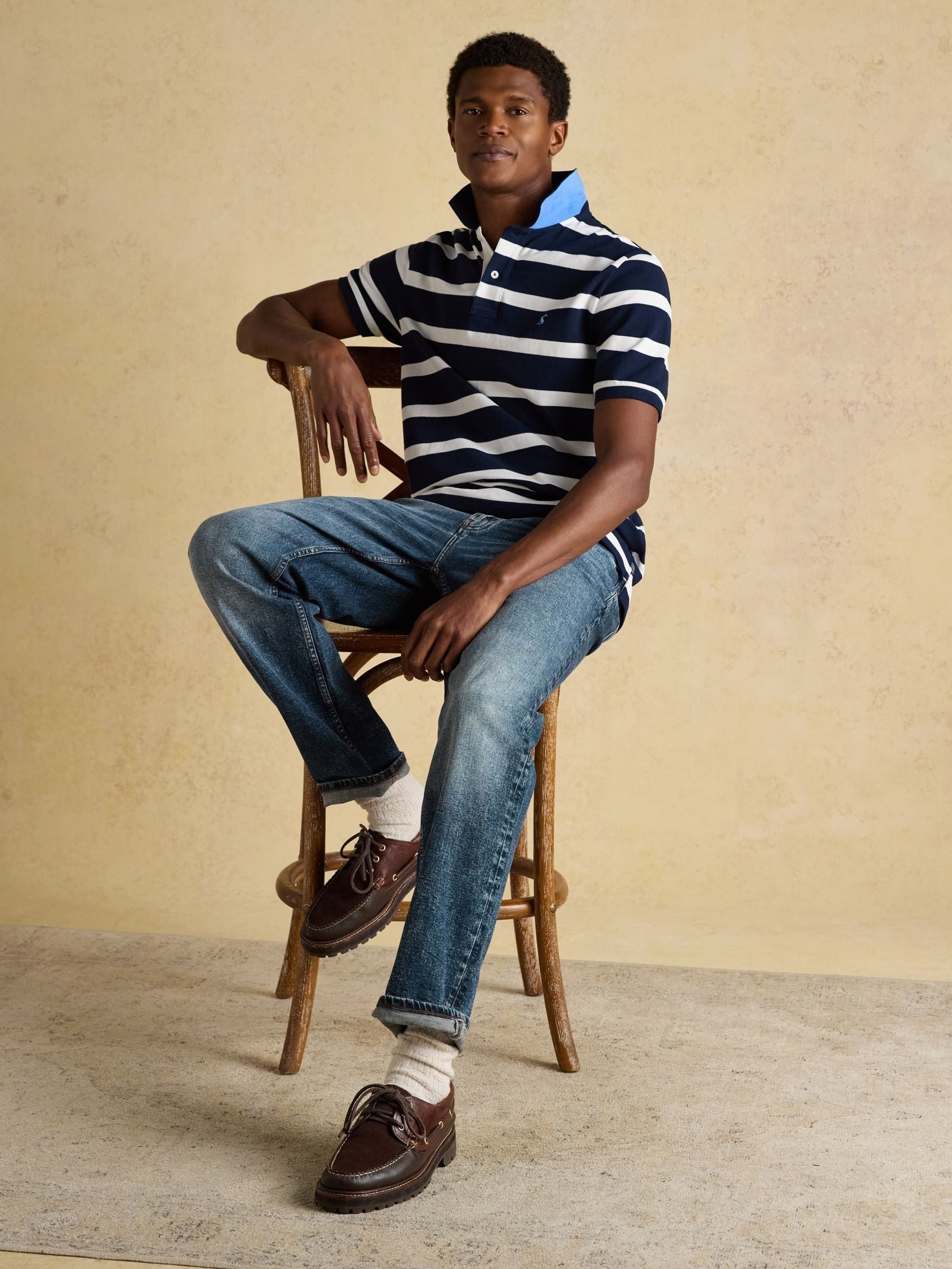 Woody Navy & White Striped Cotton Pique Polo Shirt