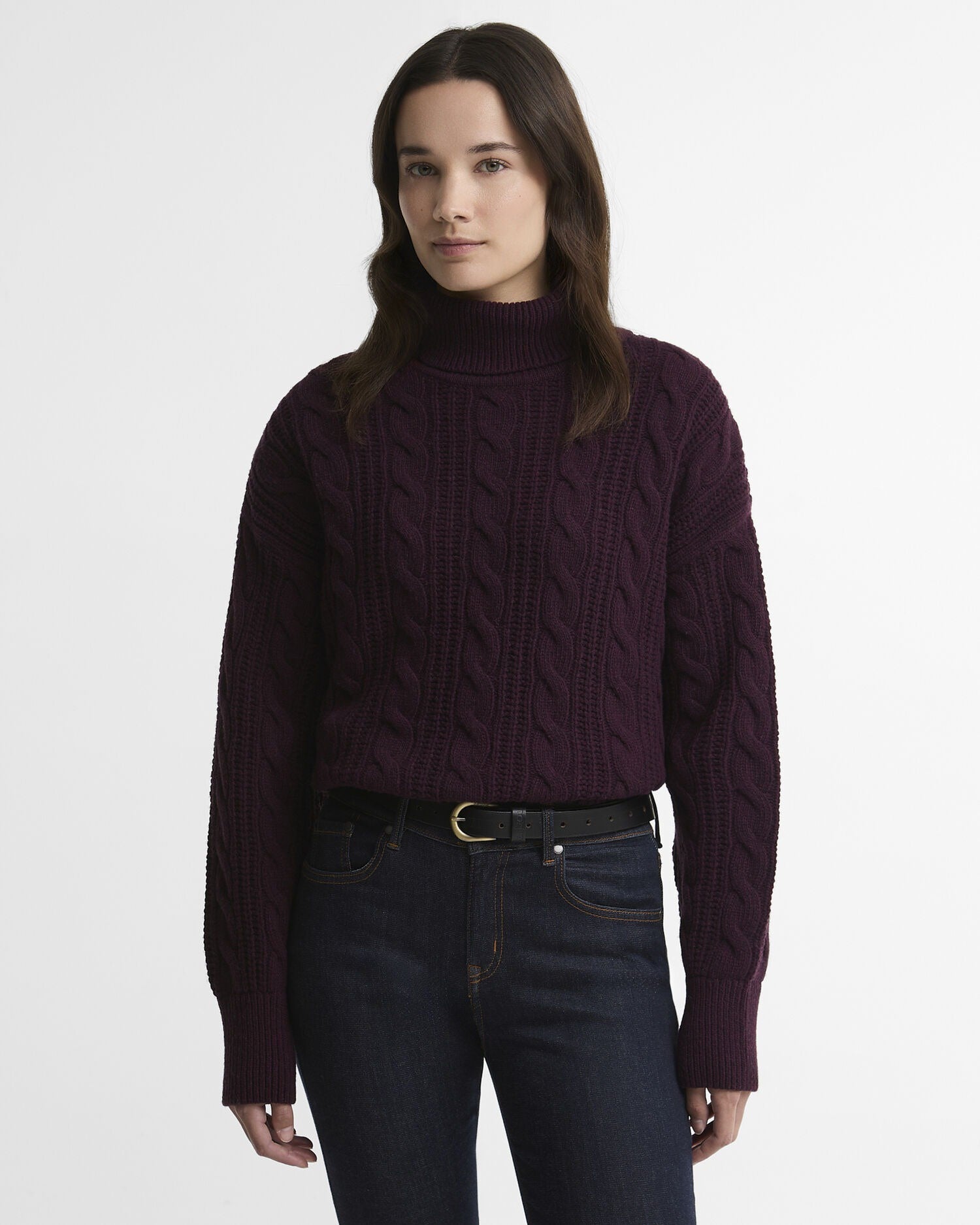 Agatha Wool Cable Knit Rollneck Jumper - Fig