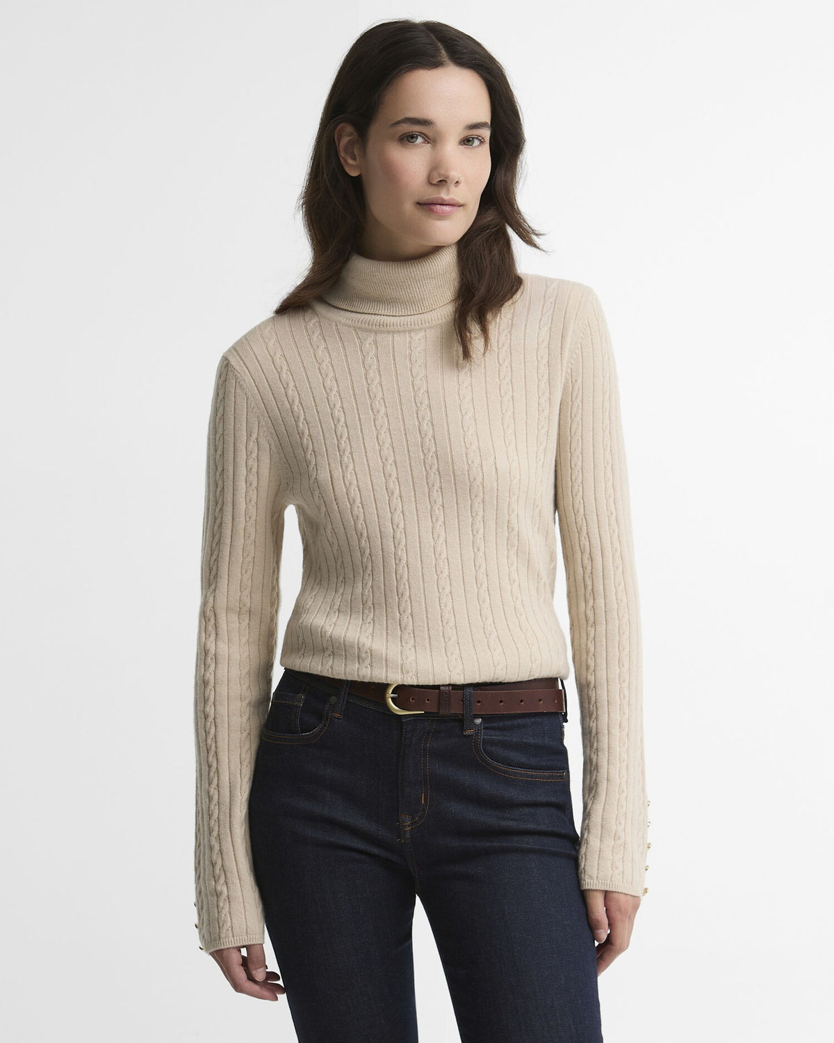 Georgette Cable Knit Rollneck Jumper - Birch