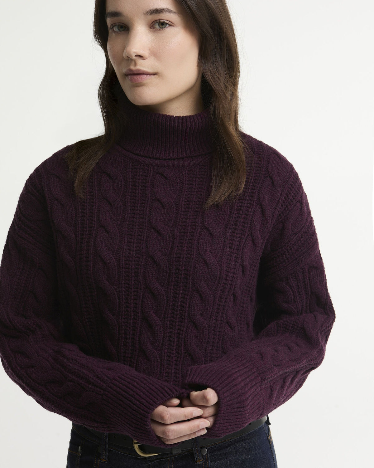 Agatha Wool Cable Knit Rollneck Jumper - Fig