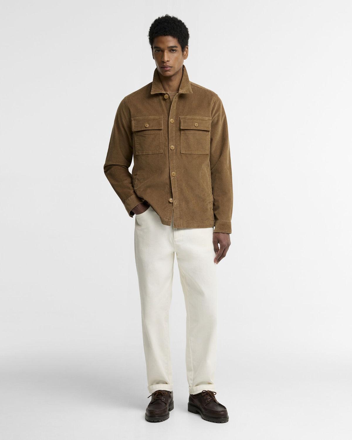 Tartan Trimmed Cord Overshirt - Sandstone