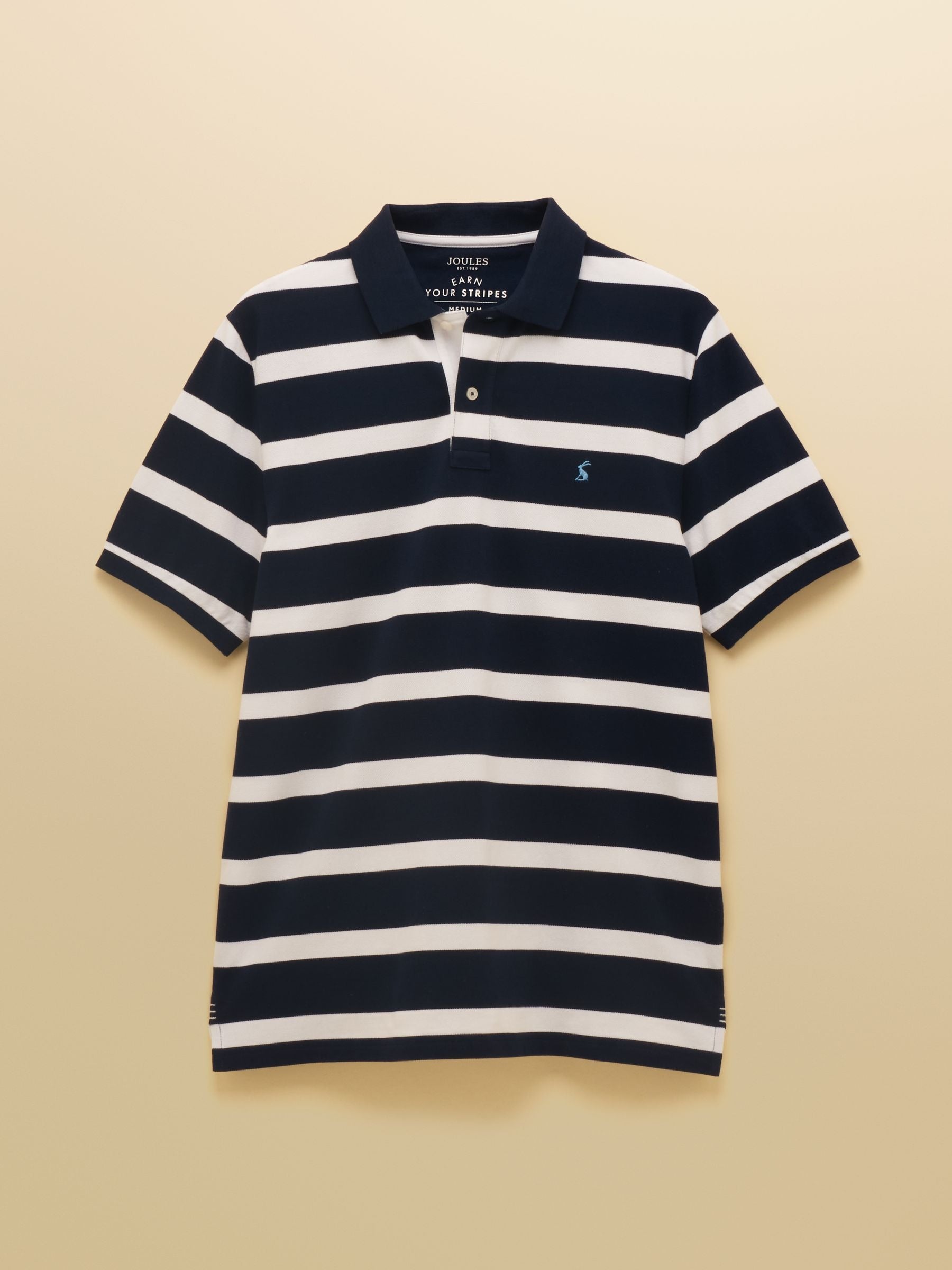 Woody Navy & White Striped Cotton Pique Polo Shirt