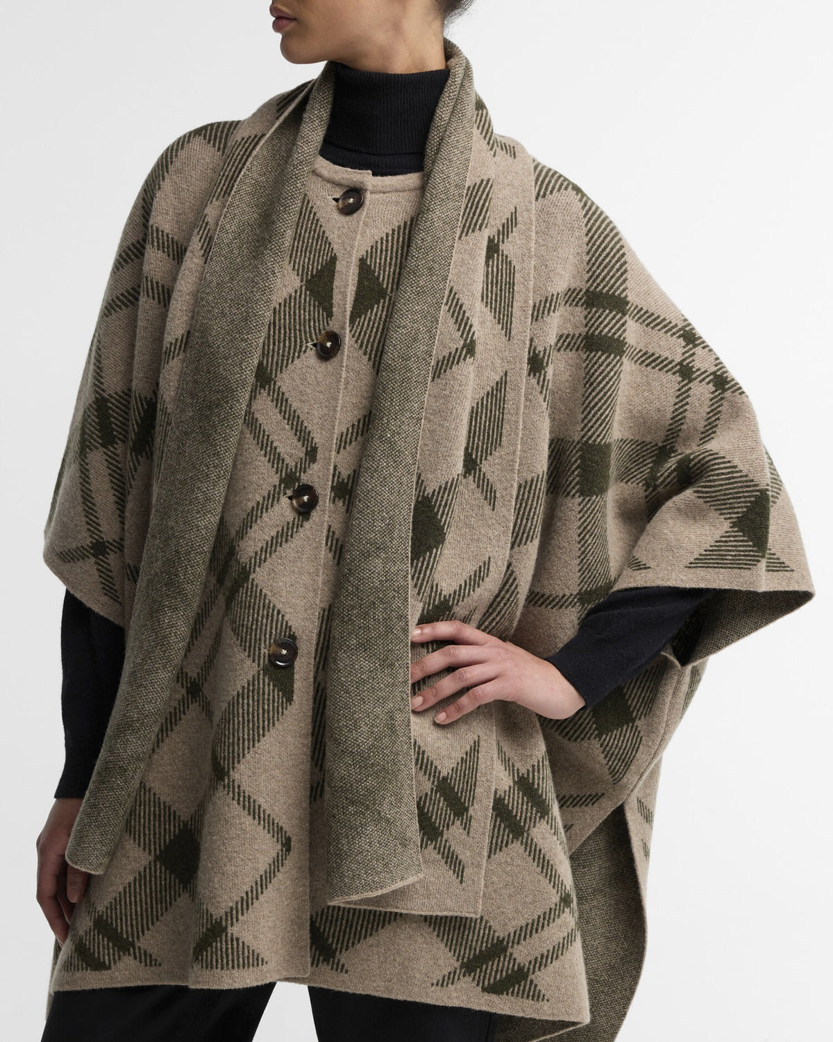 Vienna Tartan Wool-Blend Cape - Warm Trench Multi