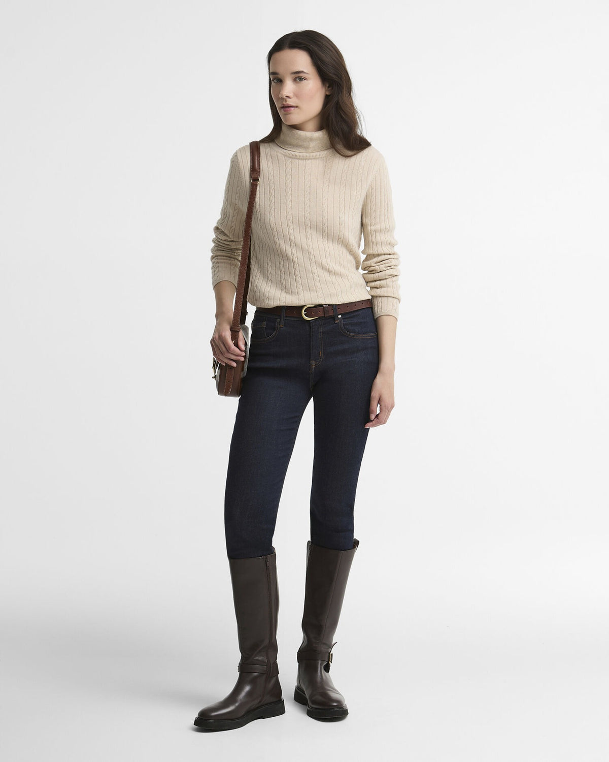 Georgette Cable Knit Rollneck Jumper - Birch