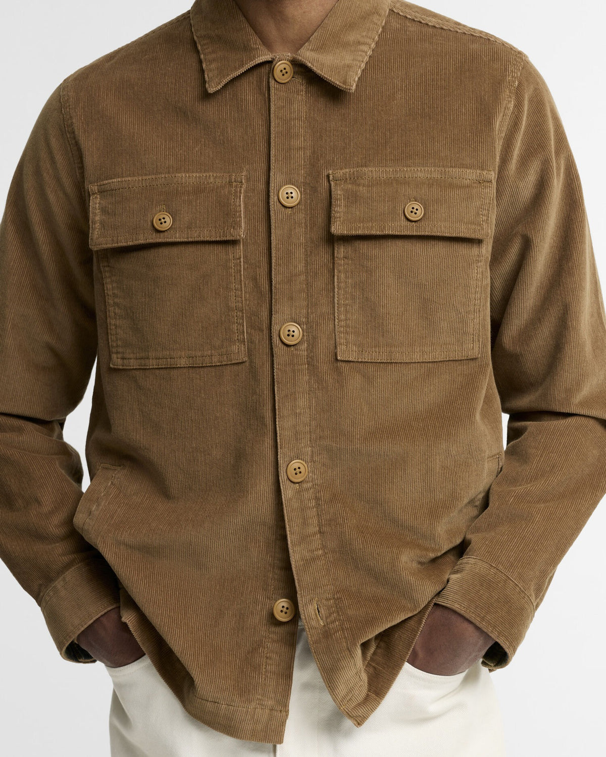 Tartan Trimmed Cord Overshirt - Sandstone