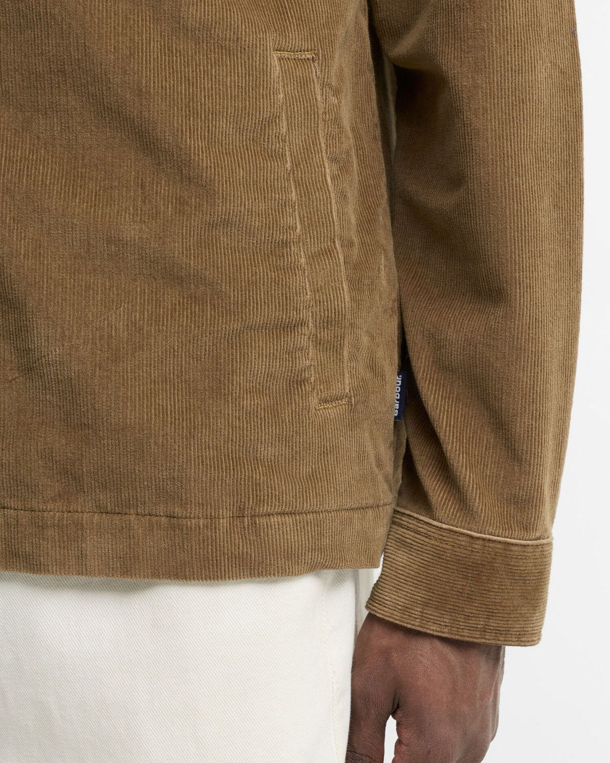 Tartan Trimmed Cord Overshirt - Sandstone