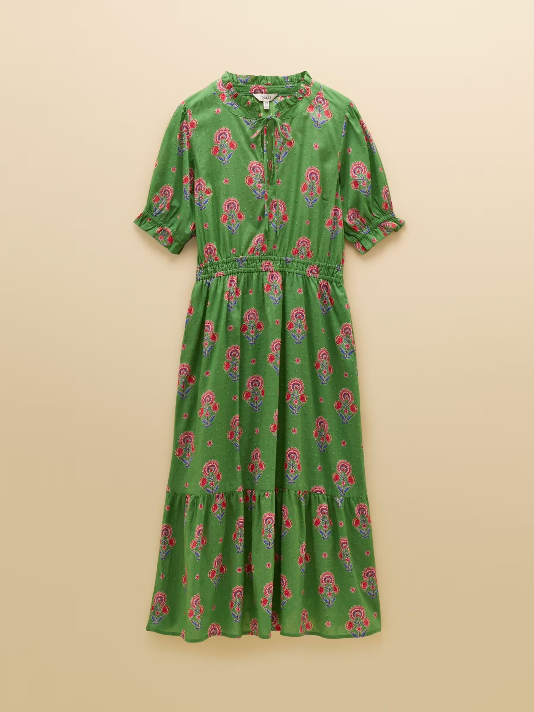 Larissa Green & Pink Foulard Print Tie Neck Midi Dress