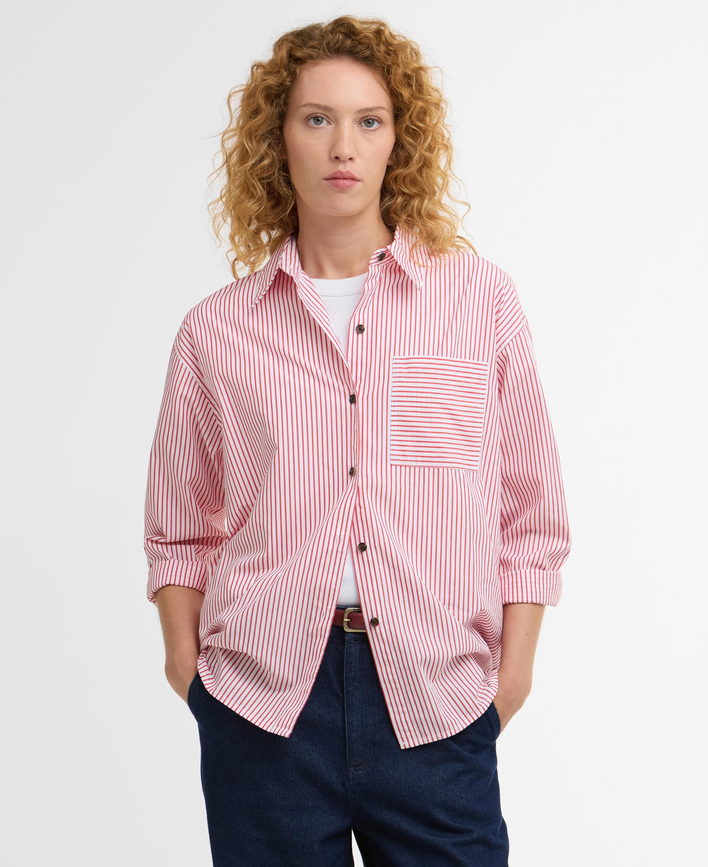 Polly Striped Relaxed Shirt - Poppy Red Stripe