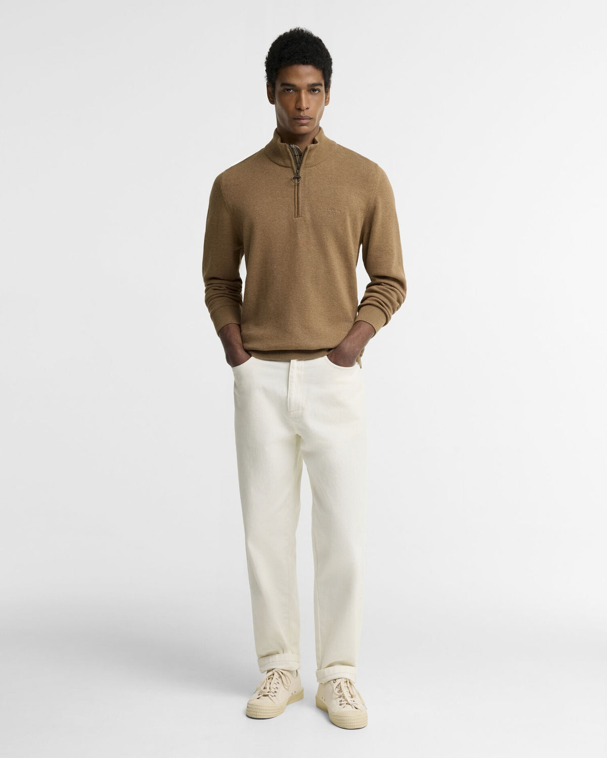 Cotton Quarter-Zip Jumper - Sandstone