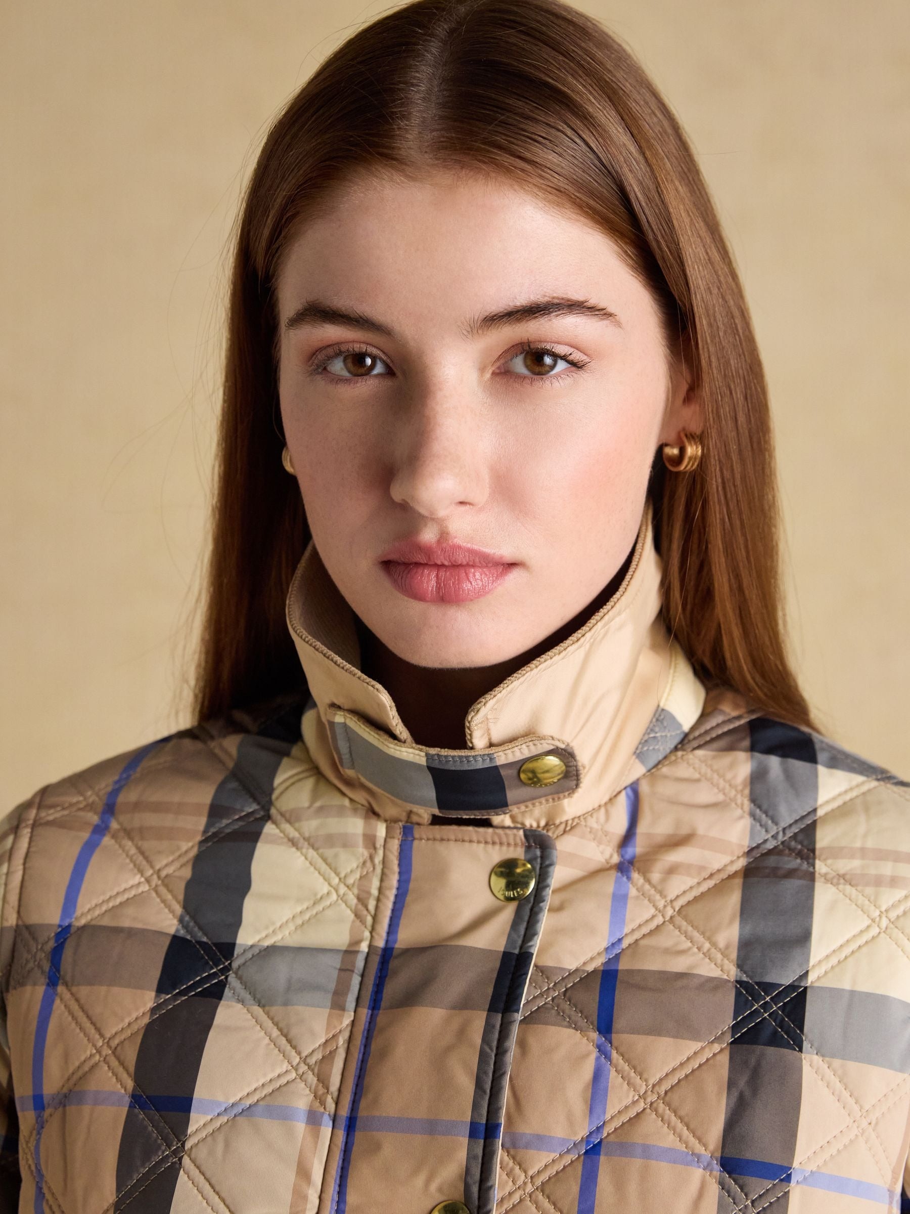 Harrogate Beige Check Showerproof Diamond Quilted Jacket