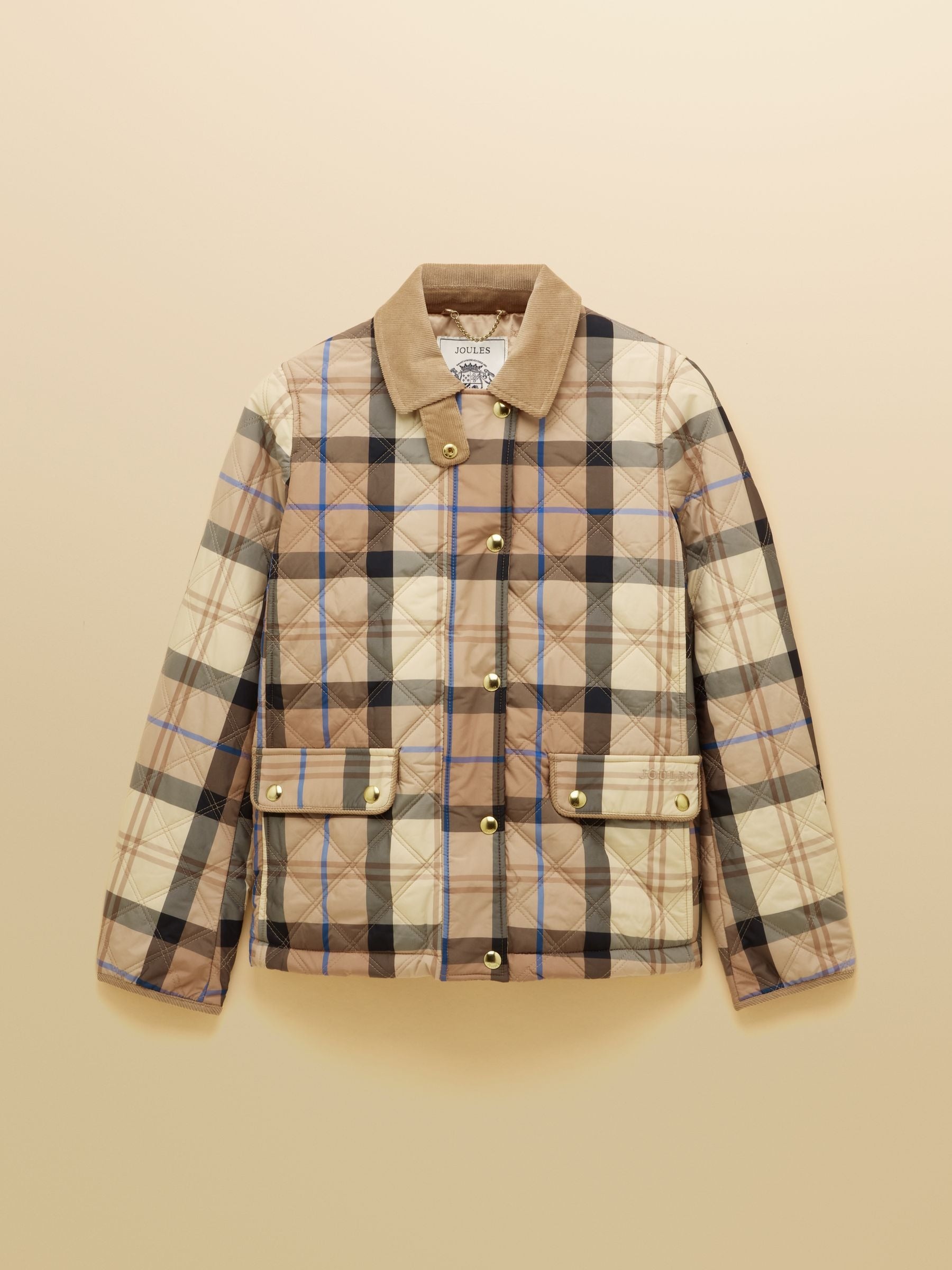 Harrogate Beige Check Showerproof Diamond Quilted Jacket