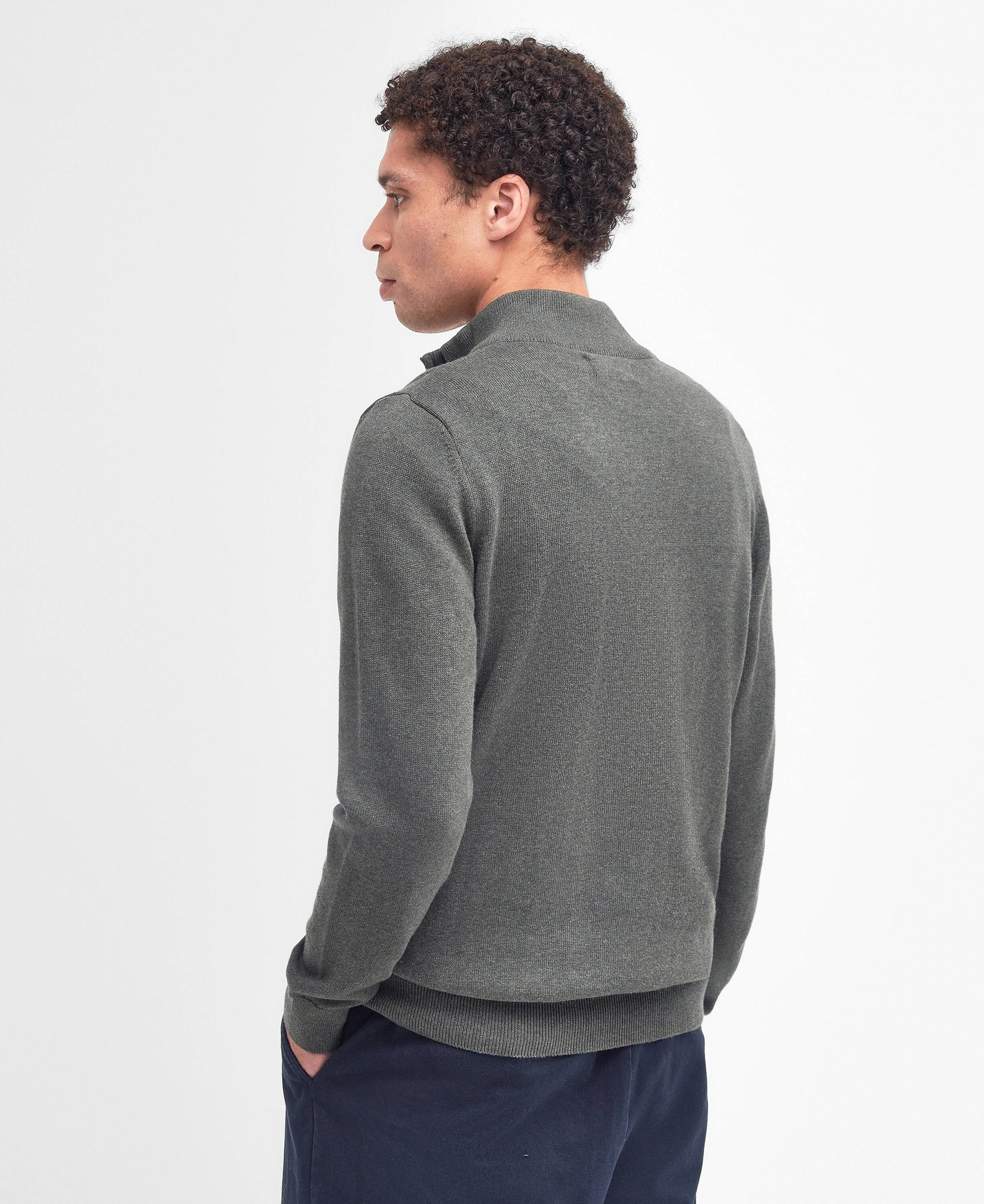 Cotton Quarter-Zip Jumper - Olive Marl