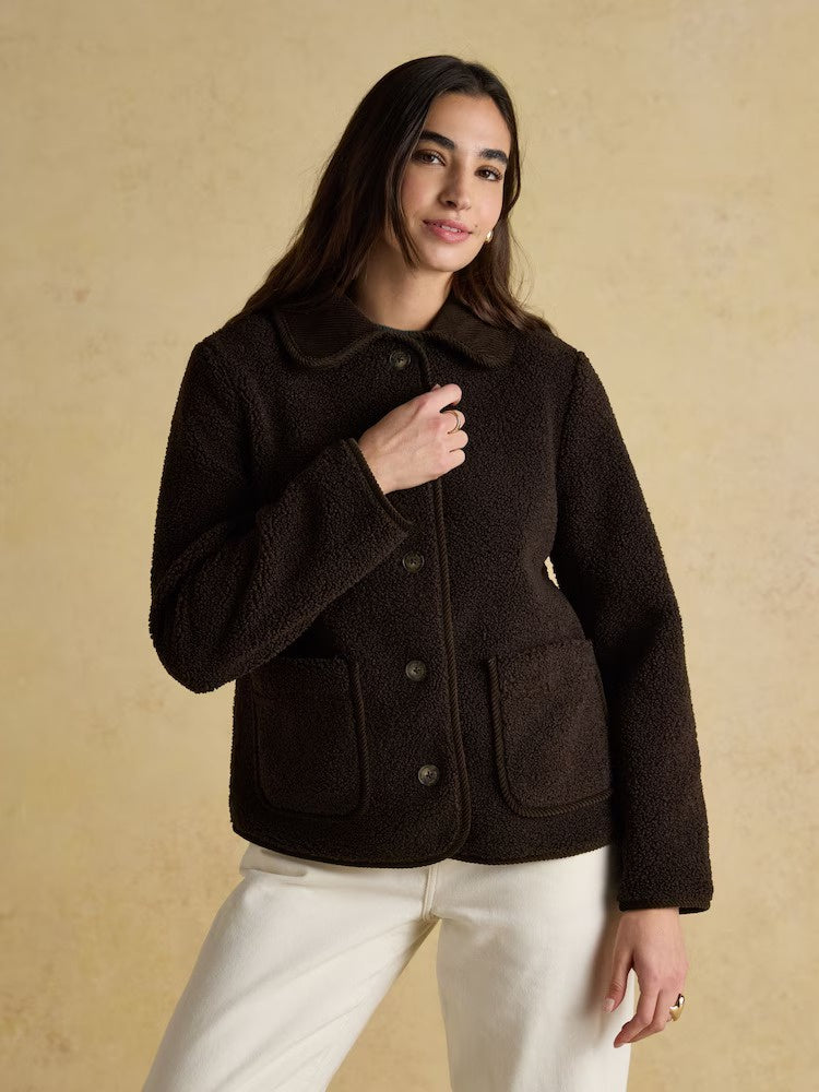 Sadie Chocolate Brown Collared Fleece Jacket