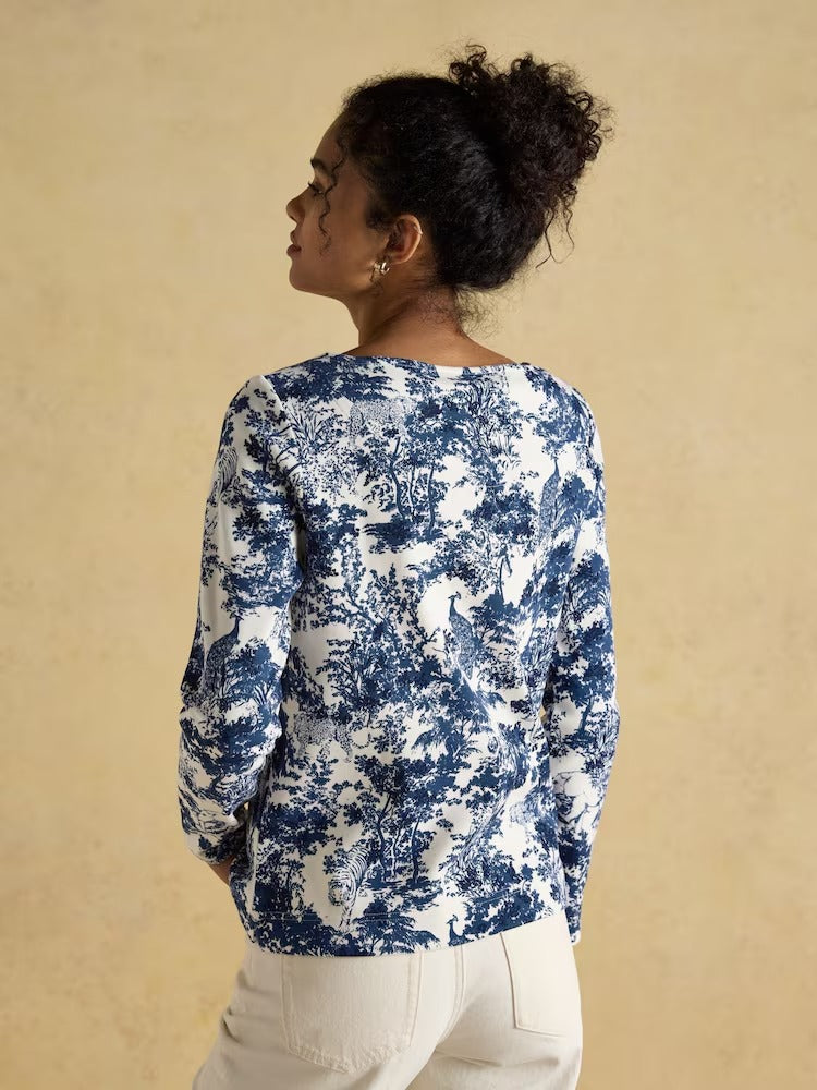 Harbour Navy Toile de Jouy Boat Neck Printed Top