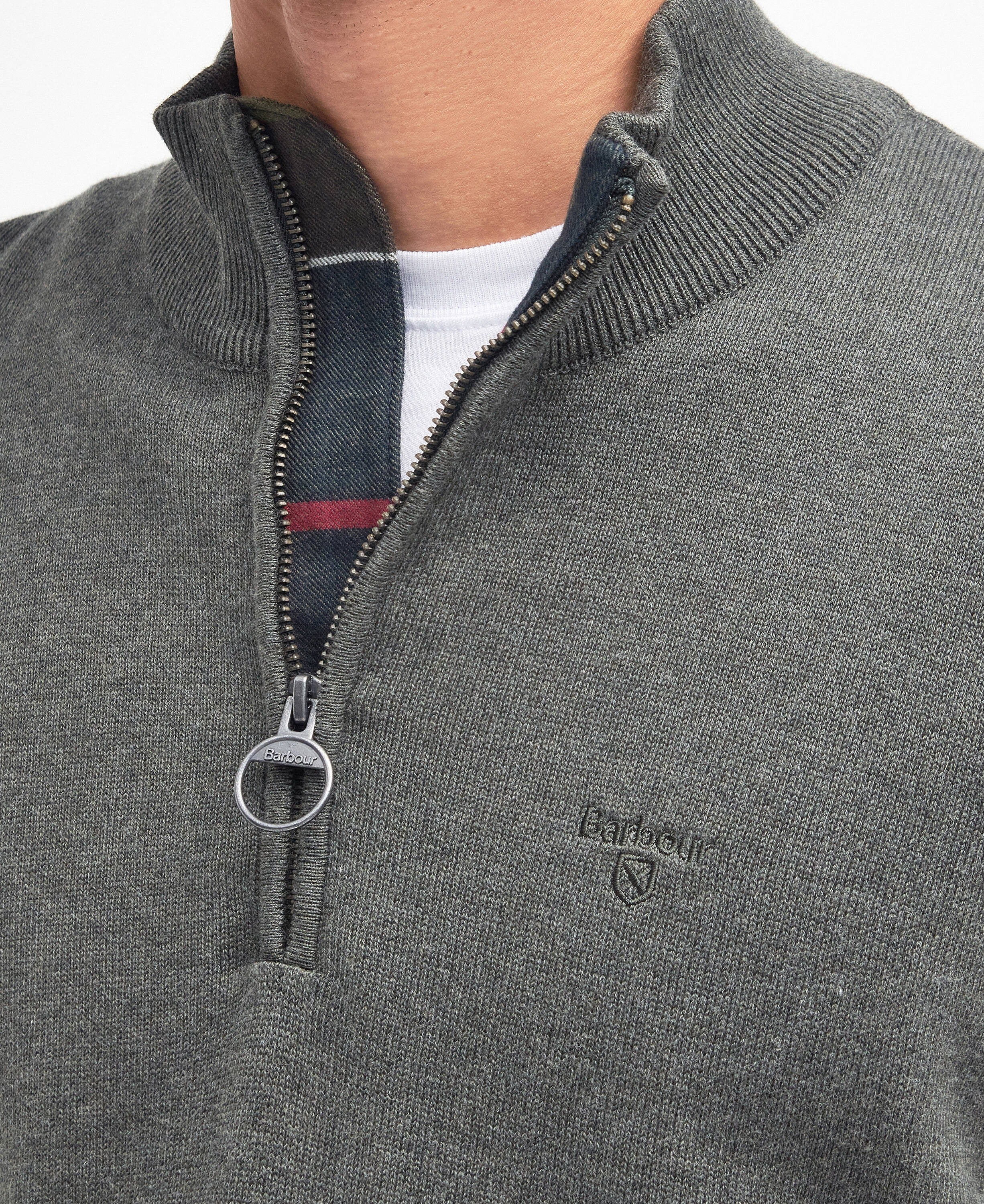 Cotton Quarter-Zip Jumper - Olive Marl