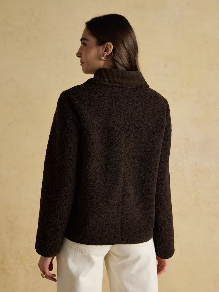 Sadie Chocolate Brown Collared Fleece Jacket