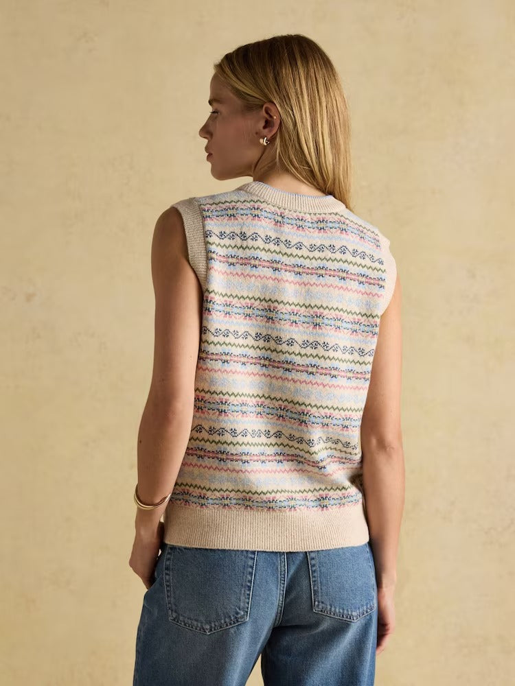 Islay Cream V Neck Fairisle Cotton Rich Vest