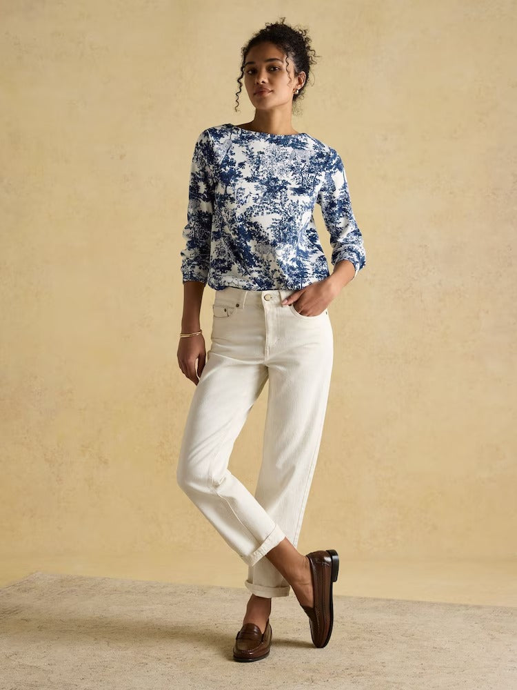 Harbour Navy Toile de Jouy Boat Neck Printed Top