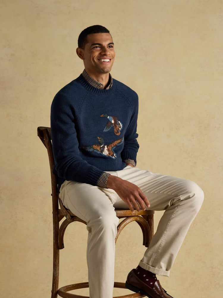 Duck Intarsia Blue Crew Neck Jumper