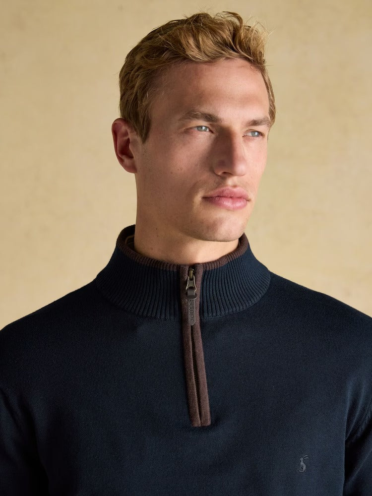 Hillside Navy Blue Quarter Zip Knitted Jumper