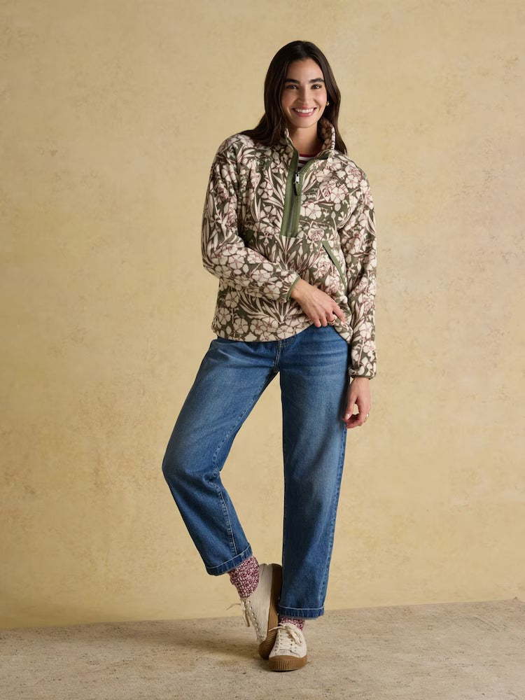 Olivia Green Floral Quarter Zip Fleece