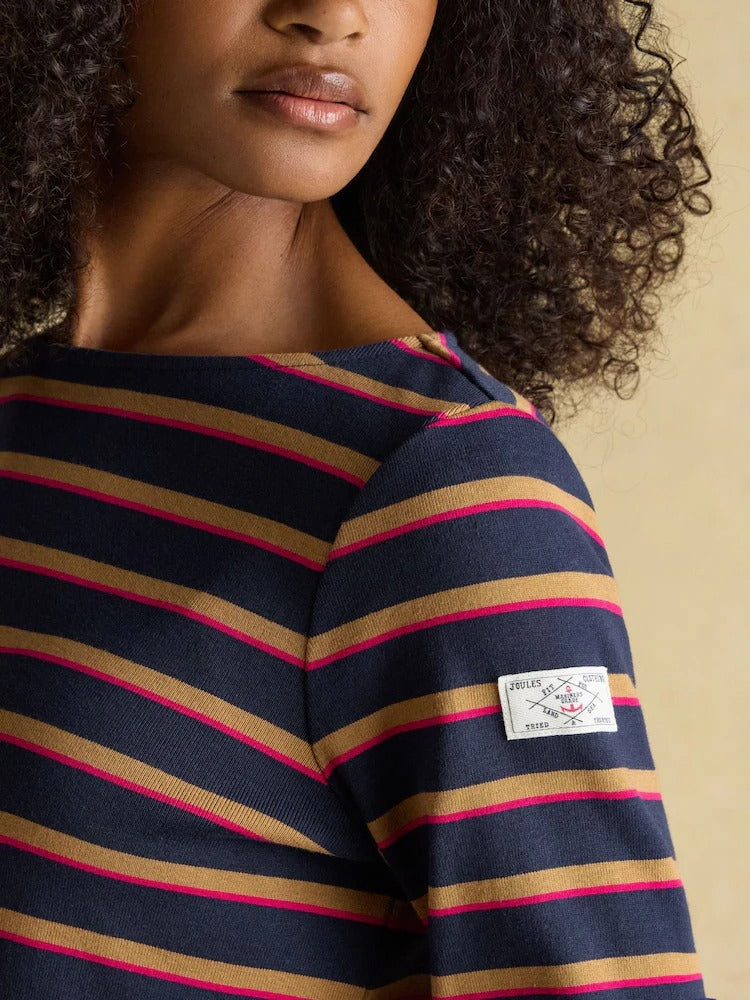 Harbour Tan/Navy Boat Neck Breton Top