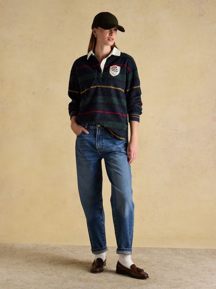 Navy Stripe Fleece Long Sleeve Rugby Shirt