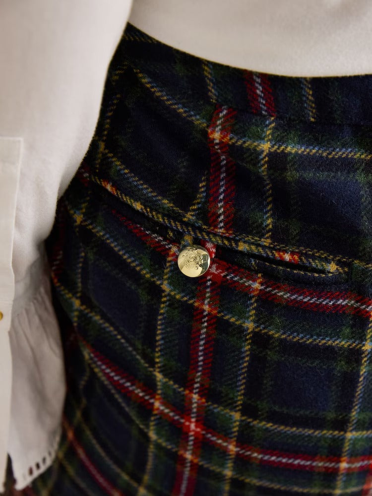 Cora Navy Check Tapered Tweed Trouser
