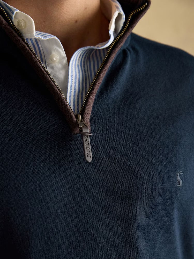 Hillside Navy Blue Quarter Zip Knitted Jumper