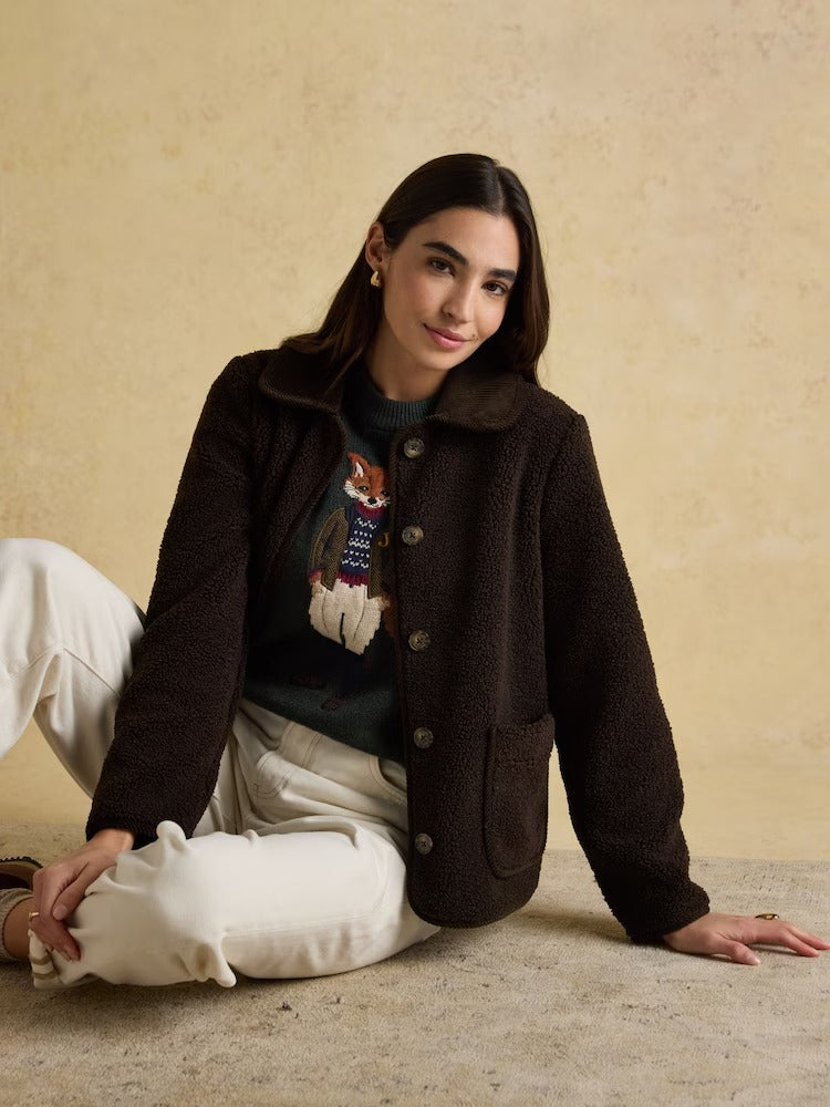 Sadie Chocolate Brown Collared Fleece Jacket
