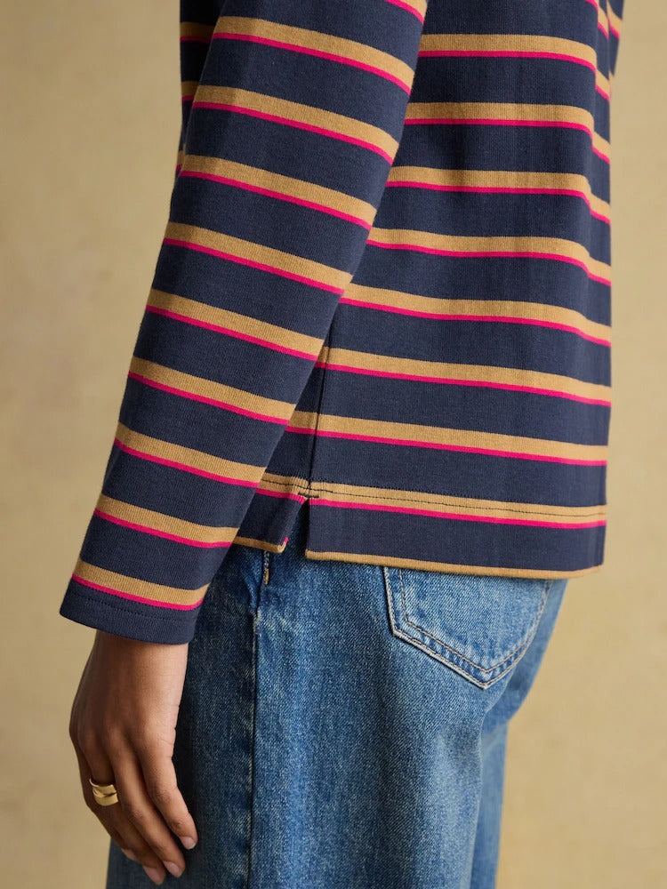 Harbour Tan/Navy Boat Neck Breton Top