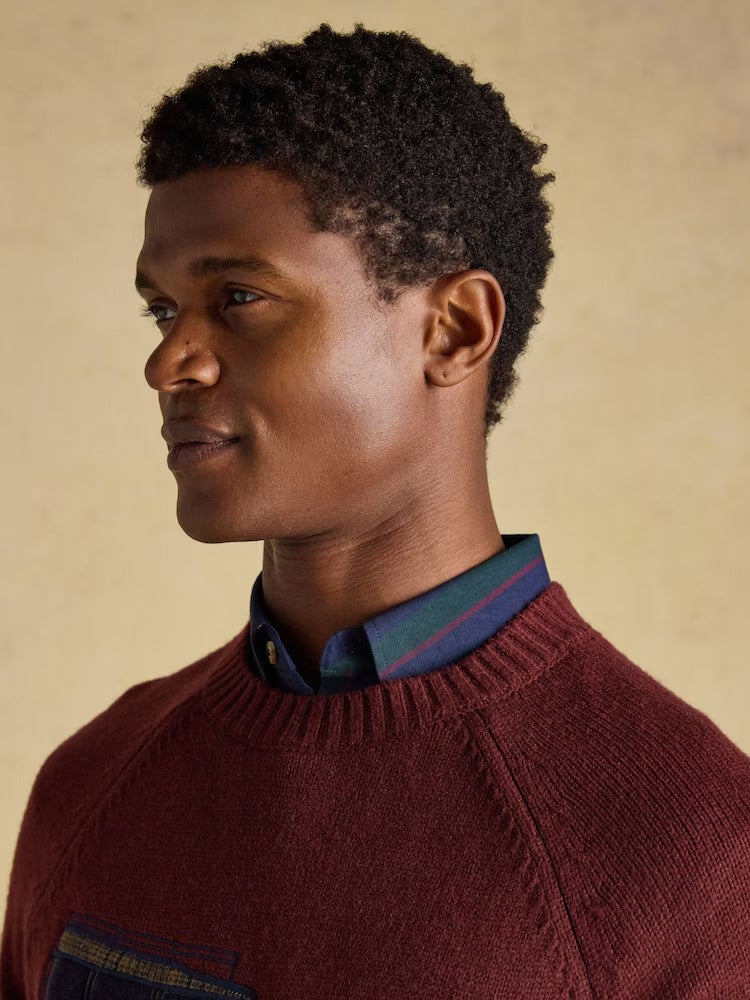 4x4 Burgundy Red Intarsia Crew Neck Jumper