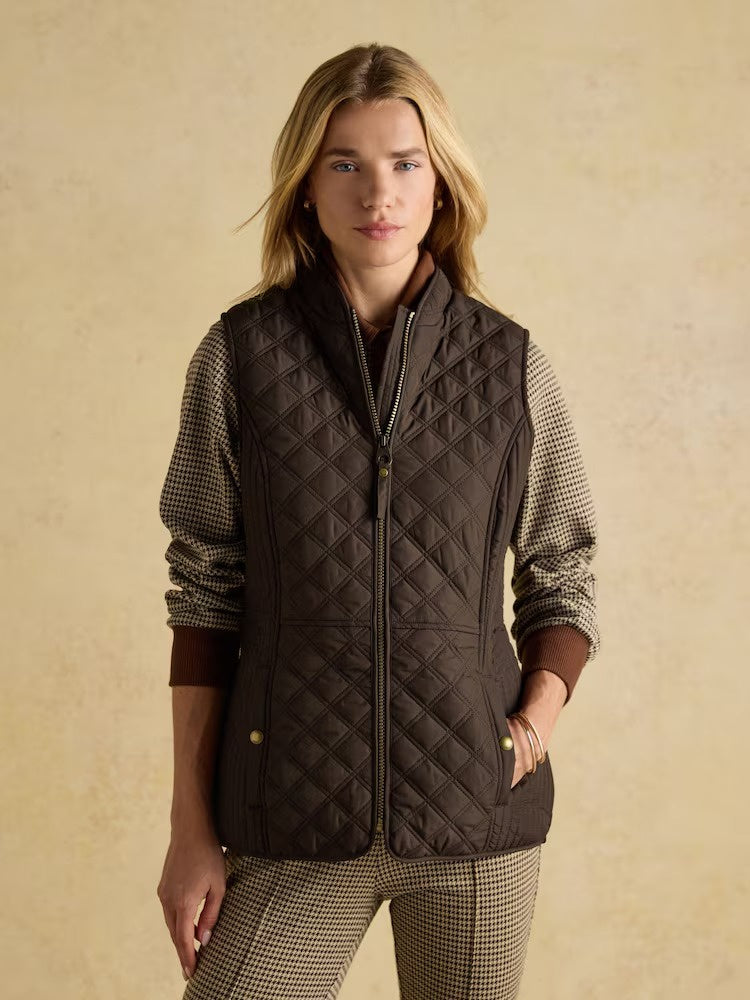 Minx Brown Showerproof Diamond Quilted Gilet with Adjustable Waist