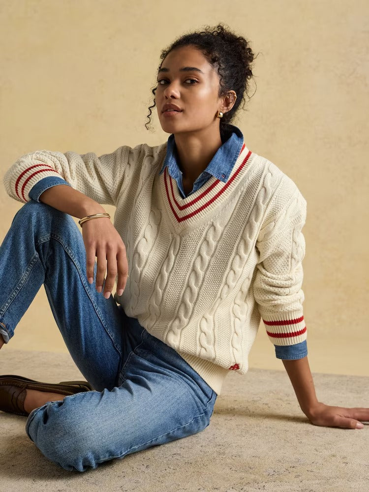 Dibbly Cream Cotton Cable Knit Cricket Jumper