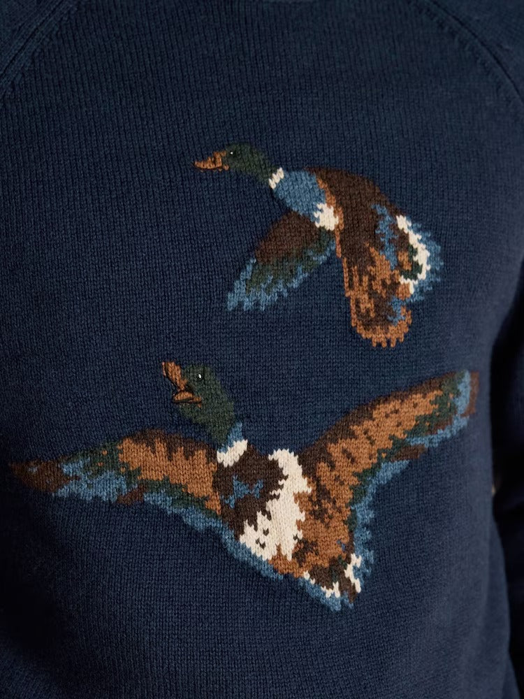 Duck Intarsia Blue Crew Neck Jumper