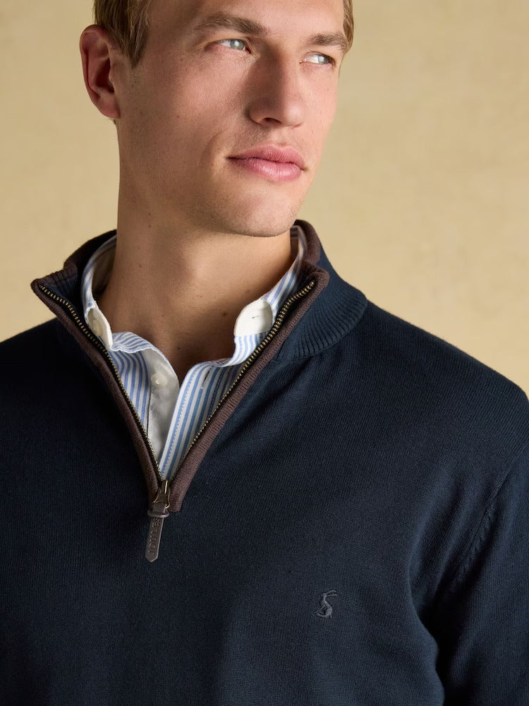 Hillside Navy Blue Quarter Zip Knitted Jumper