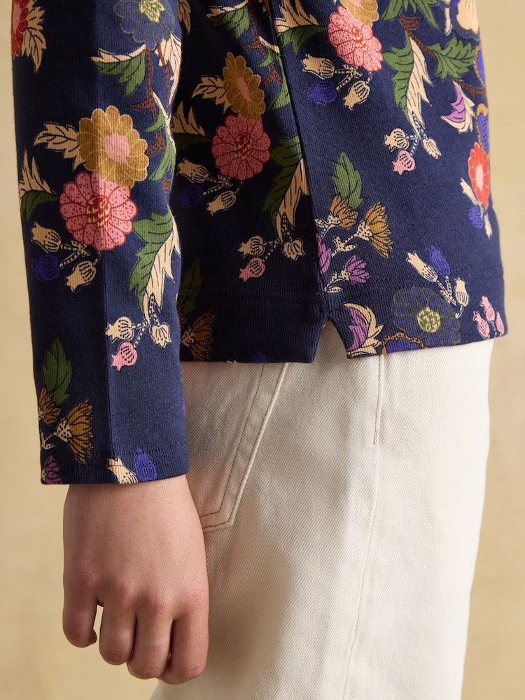 Harbour Navy Bird Floral Boat Neck Printed Top
