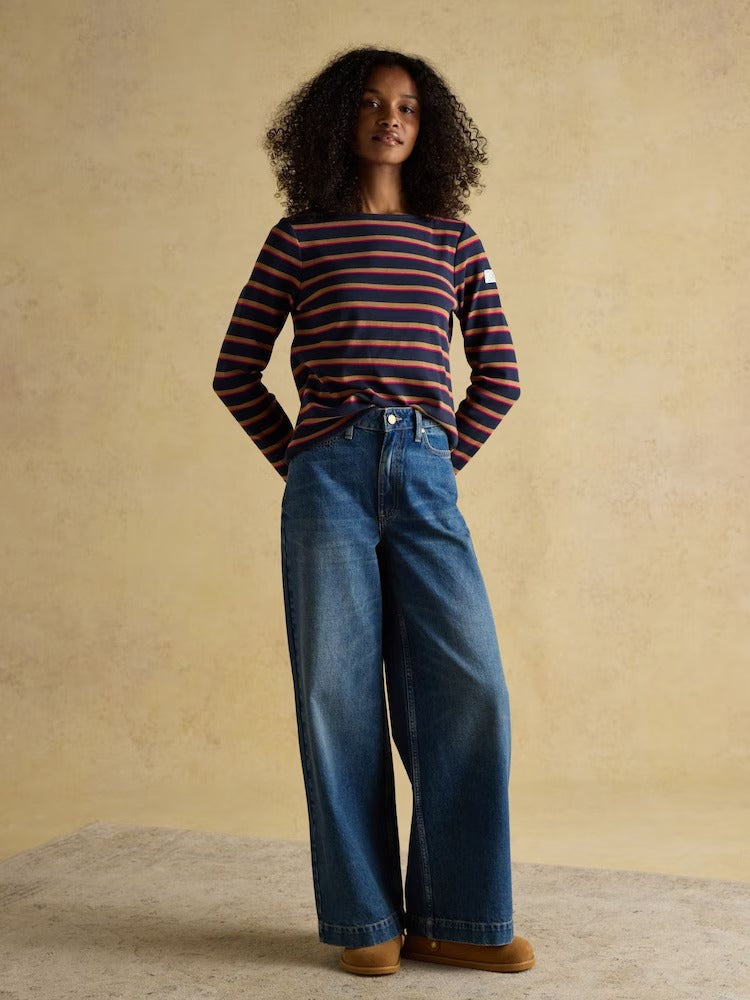Harbour Tan/Navy Boat Neck Breton Top