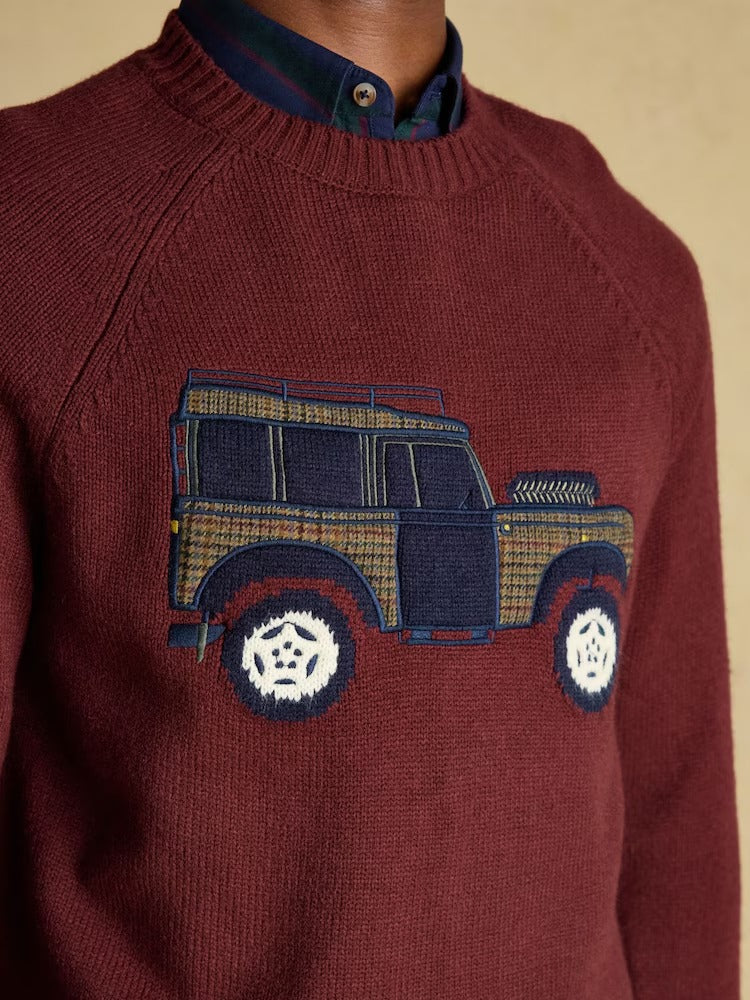 4x4 Burgundy Red Intarsia Crew Neck Jumper