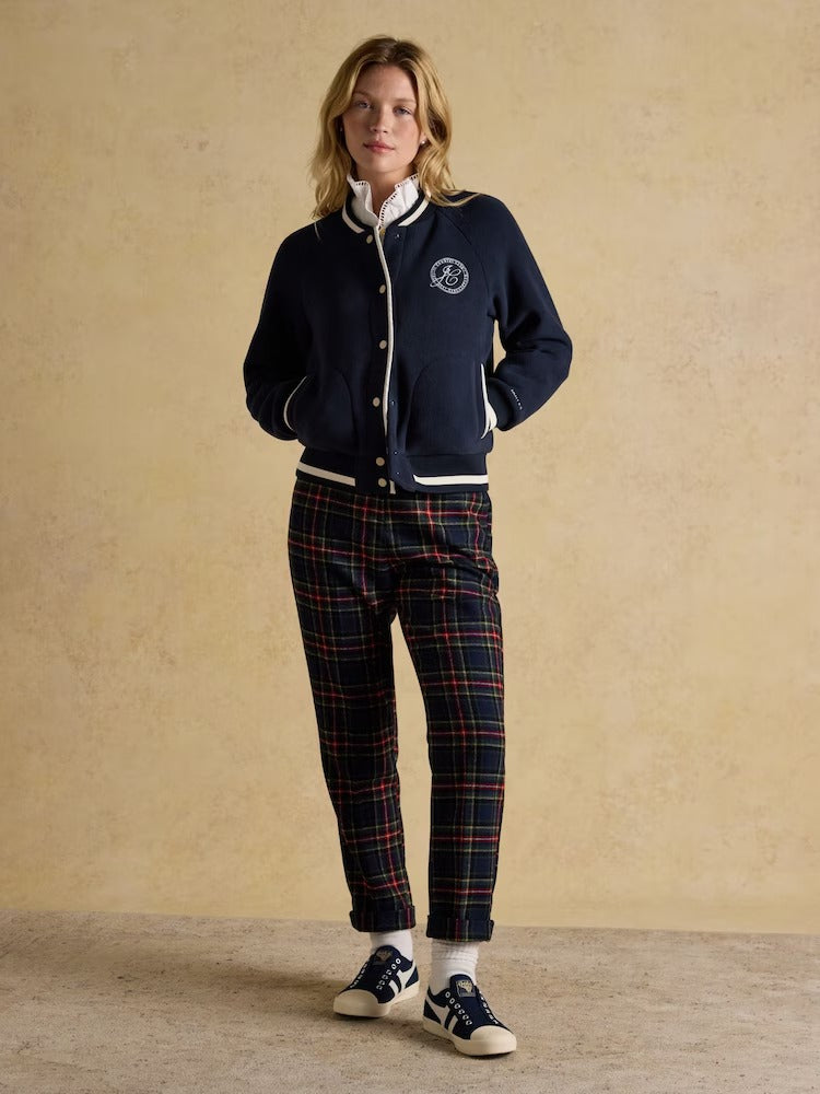 Cora Navy Check Tapered Tweed Trouser